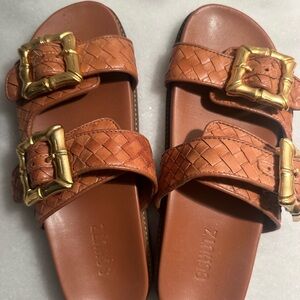 SCHUTZ Brown Sandals with Gold Buckles